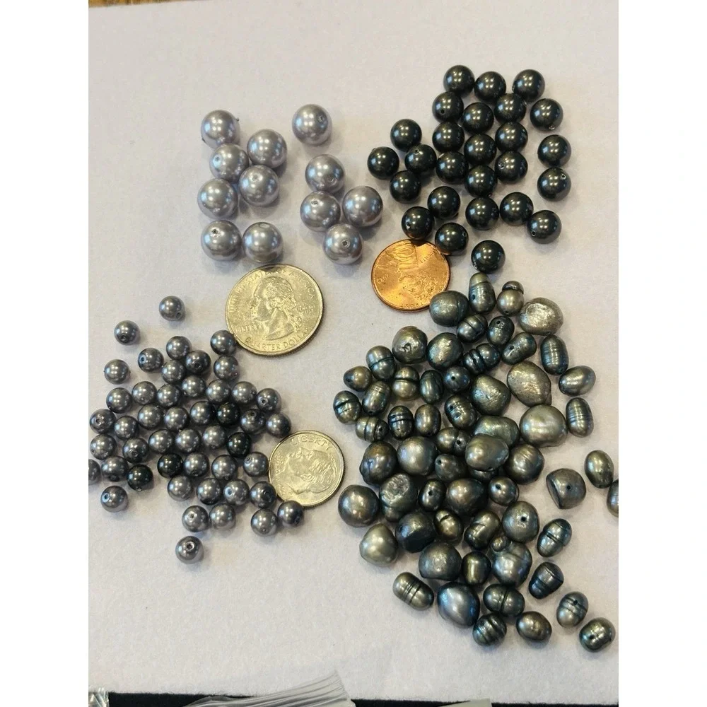 Lot Of Pearls Jewelry Making Pre Drilled Pink Iridescent, Freshwater Black Gray